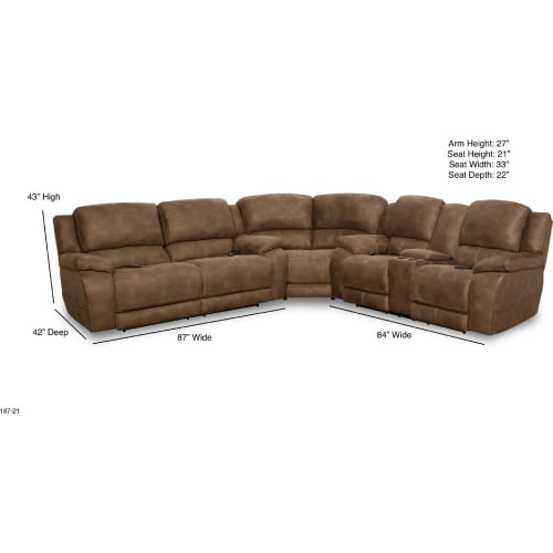 Harley Triple Power Reclining Console Sectional Sofa in Espresso Brown Fabric